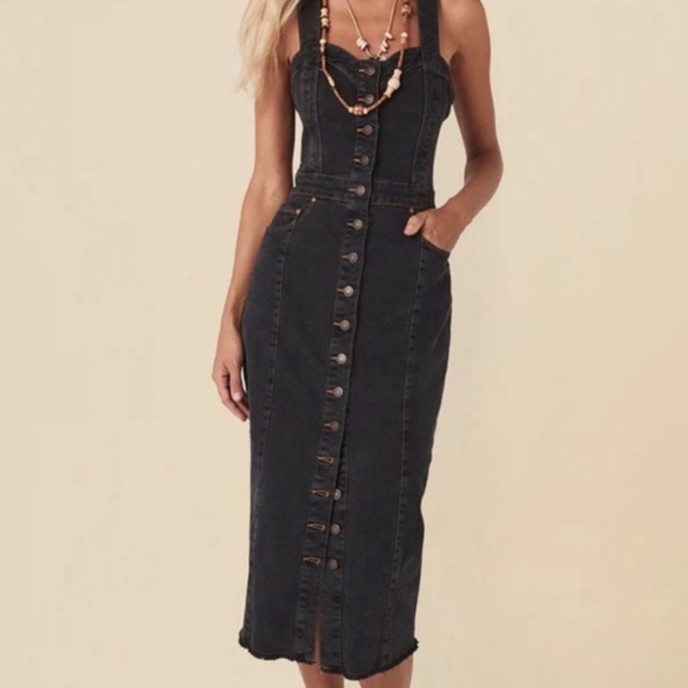 Spell Black Denim Midi Dress
